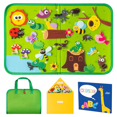 WATINC Travel Felt Board Story Set - 25PCS Portable Felt Board Educational Birthday Gift for Boys & Girls, Themed Storytelling Preschool Early Learning Interactive Play Kit for Toddlers (Insect) - style: Insect