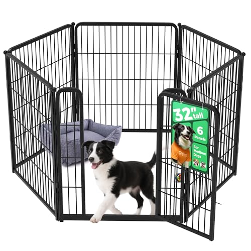 FXW Homeplus Indoor Dog Playpen, 32" H, 6 Panels, for Small & Medium Dogs | Stress-free play, Heavy-duty, Semi-open design, Easy setup, Threshold-free gate, Expandable, Patented - color: Black, size: 32"H
