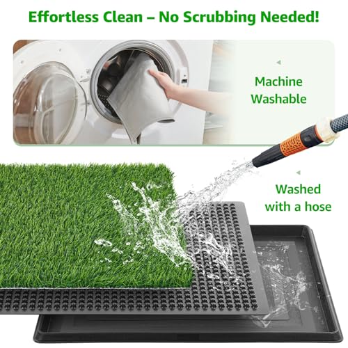 20"x25" Portable Dog Grass Pad with Tray, for Indoor Outdoor Potty Training | Dog Litter Box, Easy to Clean, Pet Loo, Artificial Grass Patch & Washable Pee Pad, Ideal for Patio Balcony Apartment - size: 20"x25"（4 Layer Potty System)