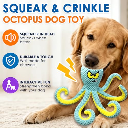 MAXBECK Interactive Octopus Dog Toy, Plush Dog Toy with Crinkle Paper & Squeaker, Tug of War Dog Toy for Small Medium Large Dogs, Soft Dog Chew Toy for Indoor Play, Puppy Training (H-Octopus-Green) - color: H-Octopus-Green