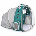 Expandable Cat Carrier Backpack with Bubble Window, Green | Breathable mesh, anti-collapse frame, side door, safety leash and escape-resistant zippers for vet visits and outdoor travel. - color: Green