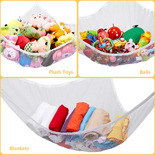 Stuffed Animal Net or Hammock, Stuffed Animal Net, Jumbo Toy Net Hammock for Stuffed Animals Wall Sling Corner Extra Large Kids Children Mesh Toy Net Organizer (2 Pack) - color: White, size: 70 Inch (Pack of 2)