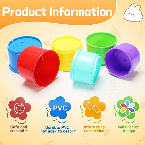 8 Pcs Stacking Cups for Bunny, Rainbow Colored Reusable Rabbits Bunny Toys | MEWTOGO, Hiding Food and Playing, Keeping Bunnies Busy, Safe Plastic, Nesting Toys for Guinea Pig Hamster Gifts, 8 Sizes - color: Rainbow