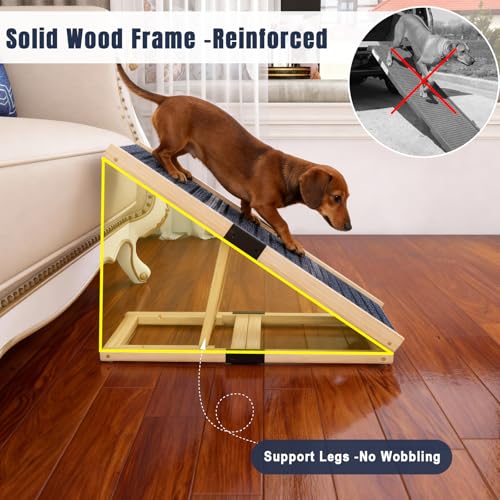Adjustable Wooden Dog Ramp for Small Dogs, 27.6" Long x 11.8" Wide Portable Pet Ramp for Couch, Sofa, Anti-Slip Carpet, Lightweight Foldable Indoor Outdoor Travel Dog Ramp - size: 27.6" L x 11.8" W