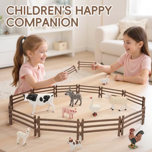 24PCS Farm Animal Corral Fence Toys for Kids Age 3-5 5-7 4-8 Years Olds Boys Girls, Educational Farm Animal Cake Toppers for Toddlers 3 4 5 6 7 8 9 10 - style: Brown 24PCS