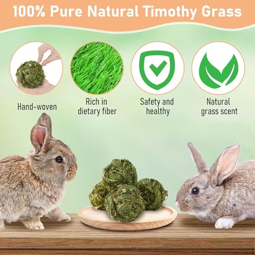 Hamiledyi 4 Pcs Rabbit Chew Ball Timothy Grass Ball Small Animal Activity Play Chew Toys Teeth Grinding for Bunny Rabbits Hamster Guinea Pigs Gerbils Chinchillas - style: Round 4 PCS