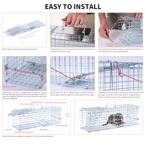 Timaze 24" Folding Live Animal Trap | Foldable humane animal trap,suitable for stray cats,squirrels and rabbits weighing up to 5.5 pounds