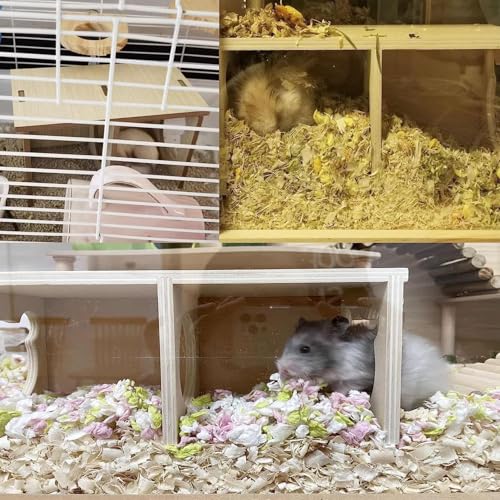 Hamiledyi Wooden Hamsters 2-Chamber Hideout-Tunnel Multi Chamber Exploring Toy Hamster Hiding Maze Tunnel Toy Platform Stuff Cage Accessories for Gerbil Rat Mice - size: M