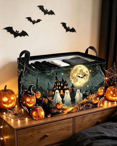 Essme Rectangular Halloween Basket,Kids Storage Bins Organizer with Handles for Ghost Room Decor, Gift Basket,Shelf Basket.(Dream Halloween) - color: Menghuanyl