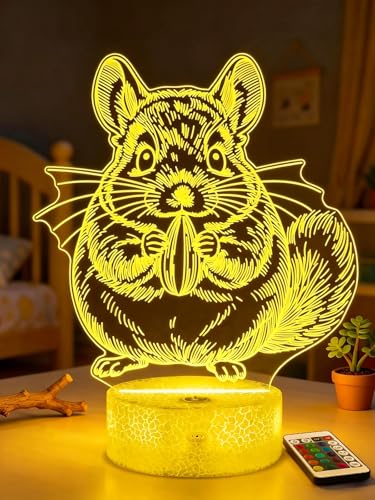 Ammonite Chinchilla Night Light, 3D LED Lamp with Remote, 16 Color Changing & Timer, Room Decor Light, Vibrant Ambient Lighting, Birthday Xmas Gift for Kids Adults - color: Color-Chinchilla