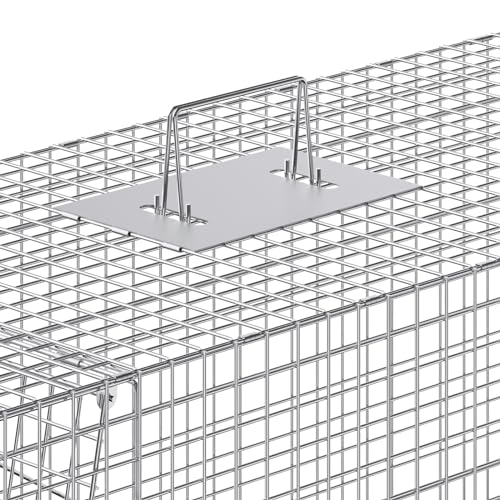 VEVOR Humane Live Animal Trap, Dimensions 50" x 20" x 26" Cage Trap, Crafted from Galvanized Iron, Collapsible Design with Carrying Handle for Capturing Stray Dogs, Armadillos, Raccoons, and Foxes - size: 50" x 20" x 26"