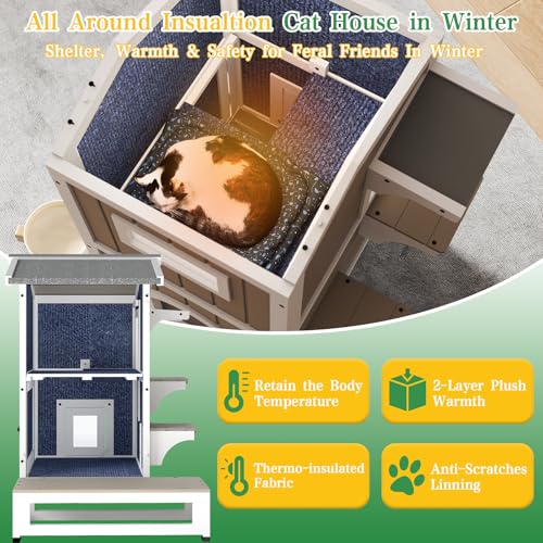 Outdoor Cat House Weatherproof Cats Shelter for Feral Kitten Pet Houses for 1-2 Small Animlas 2 Story Wooden Houses for Indoor Outdoor Cats with Escape Doors (29.7"D x 22.8"W x 35.4"H In) - style: 29.7"D x 22.8"W x 35.4"H In