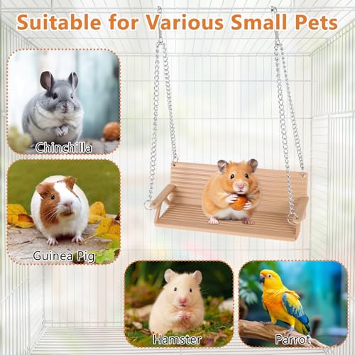 Wooden Chinchilla Hammock with Metal Hooks, Indoor Cage Bench Swing,Hanging Rest Stand & Exercise Toy, Small Animal Cage Accessories for Chinchillas, Rabbits, Guinea Pigs