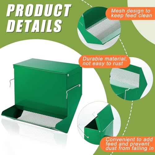 2 Pcs Rabbit Feeder for Cages Small Animal Food Pellet Dispenser with Lid Metal Chicken Grit Oyster Shell Squirrel Feeders Outside(7.7 Inches,Mesh Bottom,Green) - color: Green, size: 7.7 Inches, style: Mesh Bottom
