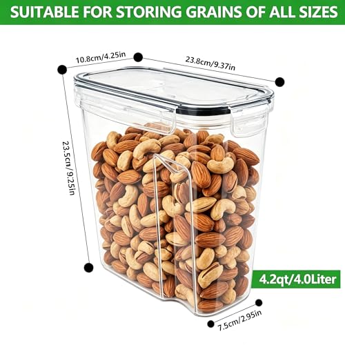 4pcs 4L Airtight Plastic Canisters, Kitchen Pantry Dry Food Storage | 4pk 4L airtight canisters, tight sealed lids lock out moisture. Premium plastic, stackable for all kitchen dry foods - size: 4 pcs(4L)