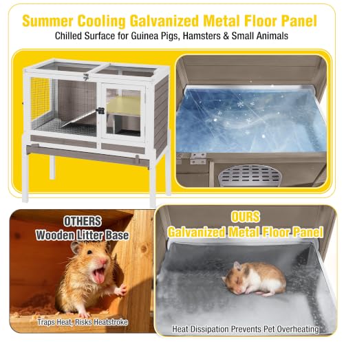 Aivituvin Wooden Guinea Pig Cages Indoor with Removable Stand, Anti Chewing Rabbit Hutch with Ramp and Wire Mesh, 2 Story Small Animals House Habitat with Pull Out Tray (Brown) - color: Brown