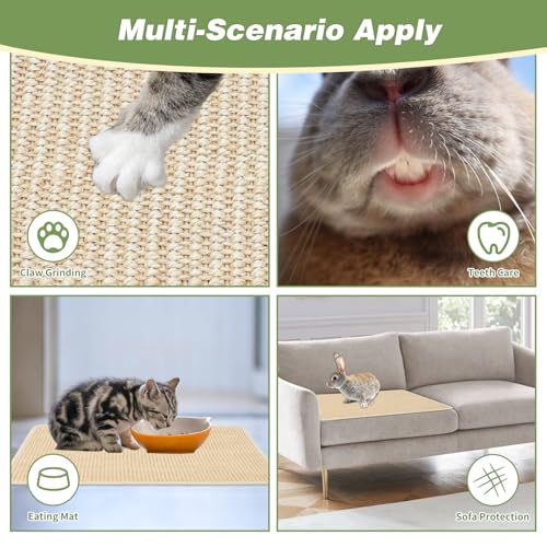 FHTONGE 2 Pcs Large Sisal Rabbit Scratching Mats for Cage Bedding | Non-Slip Base Scratcher, for Claws Sharpening Teeth Grinding Sleeping Cooling Chewing Biting, Bunny Scratch Pads Grass Mats - size: 23.6 x 15.8 in (Pack of 2)