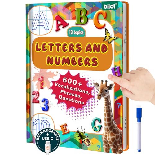 English Interactive Sound Book Alphabet Number Talking Book Toddler Kid 3-6 | Preschool ABC Educational Learning Travel Toy Sensory Autism Recharge Talking Book 600+ Audio Birthday Xmas Gift Boy Girl 3+ - style: EN-Letters and Numbers