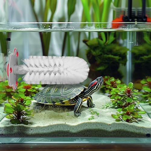 Turtle Brush with Suction Cup, Aquatic Turtle Tank Accessories - color: Red