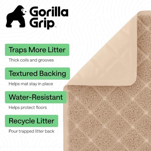 GORILLA GRIP Cat Litter Box Mat, Cushioned Coil Mesh Litter Trapping Mats, Scatter Control Supplies for Less Mess, Phthalate Free, Ultra Deep Catch Grooves, Rinse or Vacuum to Clean, 24x17 Beige - color: Beige, style: Small (24" x 17")