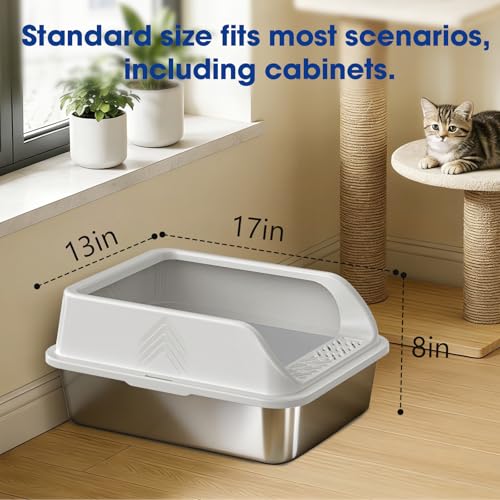 Stainless Steel Litter Box with Lid, Kitten Metal Cat Litter Boxes High Sided Enclosed for Small Cat and Injured Cats Rabbit, Anti-Urine Leakage | Non-Stick Bottom & Includes Scoop - color: 1PACK-(Small)Silver Gray, size: Small