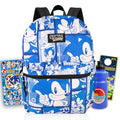 Sonic the Hedgehog Backpack for Boys School Bundle w/ 16" Bookbag + More | Large Durable Sonic School Bag w/ Front Zip Pocket Plus Water Bottle, Stickers, More - Sonic the Hedgehog School Supplies