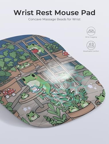 Kawaii Frog Ergonomic Mouse Pad for Carpal Tunnel Pain Relief, 65% Usable Mouse Area in Compact Size, Memory Foam Concave Wrist Rest for Office, PC, Gaming - color: 02 Kawaii Frog