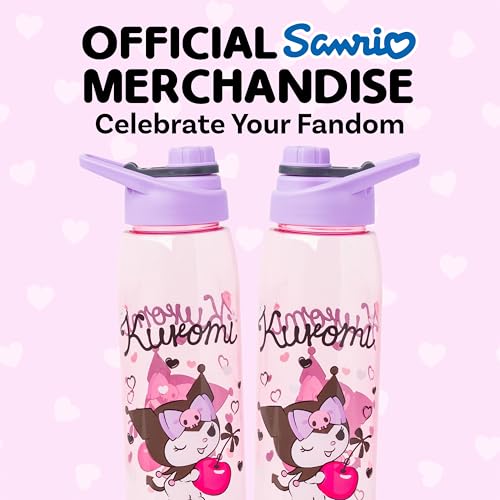 Silver Buffalo Sanrio Hello Kitty Kuromi Cherry, Water Bottle, 28oz | Hello Kitty and Friends, Hearts, Includes Screw-On Lid, 0.83 Liters - color: Sanrio Kuromi, size: 28 Ounces