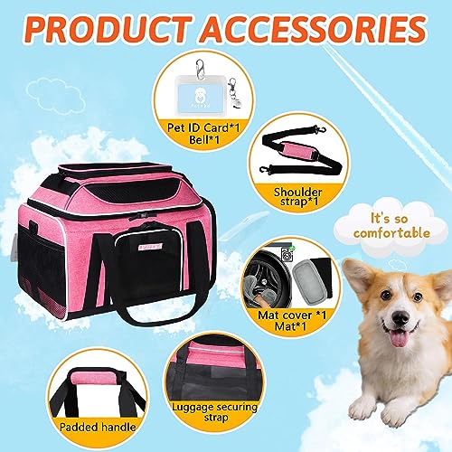 Top-Expandable Small Pet Carrier 17"x11"x9.5" Airline Approved | for Alaska Airlines, Lockable Safety Zippers and Anti-Scratch Mesh, Soft-Sided, Pets Under 10 Lbs, Pink - color: Pink, size: 17.0"L x 11.0"W x 9.5"H