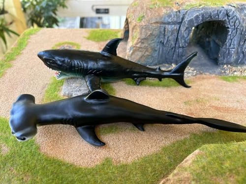 Gemini&Genius Great White Shark Hammerhead Shark Toy Set Sea Animal Figures | 10 Inches Length Ocean Models for Kids Educational, Role Play, Swim, Bath and Collectors - color: White