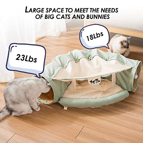 EAEDMY Cat Rabbit Tunnel Bed Nest for Cats Indoor, with Collapsible Washable Soft Cushion, Plush Ball and Exercise Wheel Tube, Fit for Puppy Bunny Kitty Kitten Ferret - color: 1.Matcha