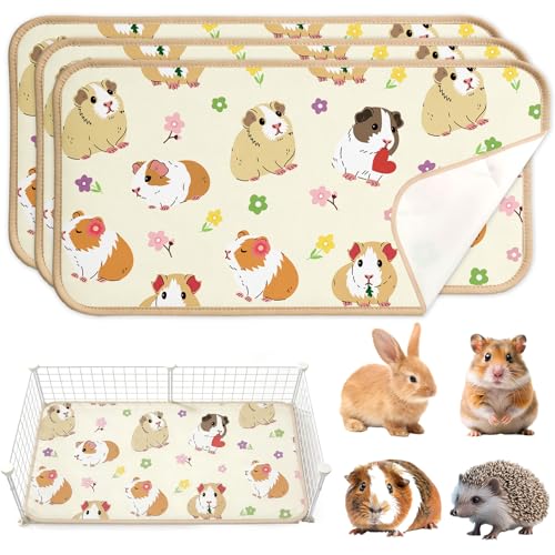 JarThenaAMCS 3Pcs Guinea Pig Cage Liners 47 x 24 Inch Washable Guinea Pig Pee Pads Cute Floral Reusable Pee Mat Absorbent Bedding for Small Animals Rabbit Hamster Chinchilla Ferret Rat