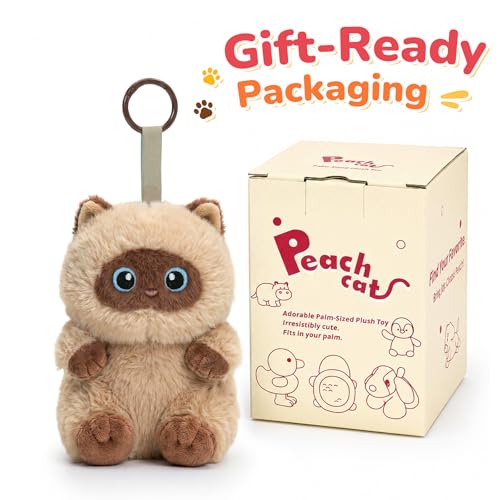 PEACH CAT Siamese Cat Stuffed Animal Cute Plush Keychain for Backpack Small Plush Pendant Toys Bag Charms Gifts for Kids & Adults - style: Siamese Cat