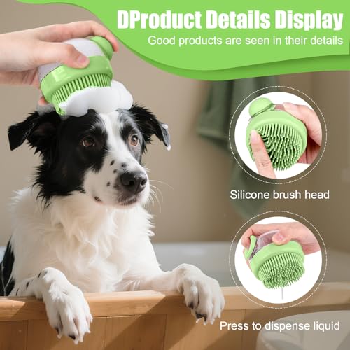 Pet Bath Brush Dog Shampoo Brush with Dispenser Silicone Grooming Brush for Dogs and Cats(Green) - color: Green, size: F