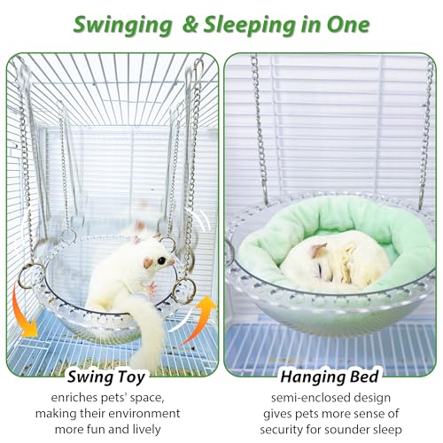 Sugar Glider Hammock for Cage, Transparent Bed for Clear Observation | All-Season Comfort with Removable Pad, Chew Proof Sleeping Pouch, Metal Chain Reinforced Sugar Glider Cage Accessories
