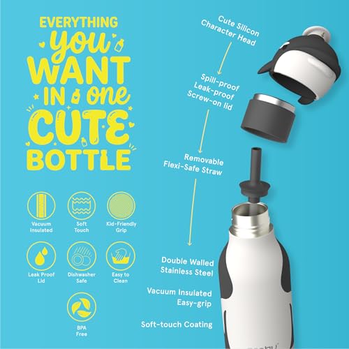 asobu Bestie Water Bottle, Cute Collectible Character, Leak Proof, BPA Free | 16 oz, Stays Cold 24 Hours, Double Wall Vacuum Insulation, Food Grade Stainless Steel, Spill Resistant, Great Gift Idea - color: GUS THE KILLER WHALE