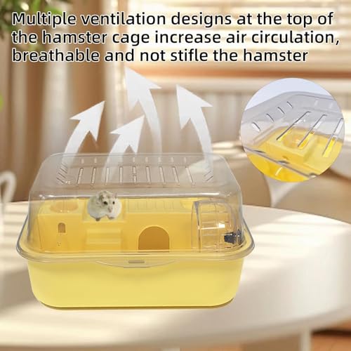 Hamiledyi Dwarf Hamster Cage Clear Plastic Small Hamster Cage Portable Carrier with Water Bottle Exercise Wheel Bathtub Box Set Toy for Dwarf Baby Hamster (Yellow) - color: Yellow