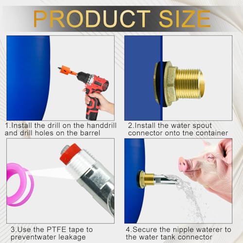 5 Pack Pig Nipple Waterer for Barrel Kit Stainless Steel Automatic, Pig Nipple Drinkers Piglets Nipple Feeders for Hog Pig Goats Swine Piglets Drinking