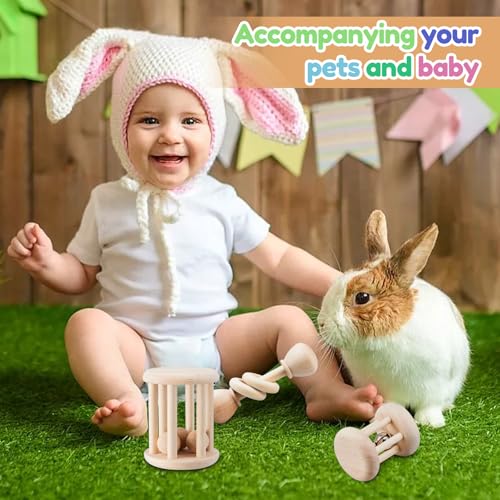 AOWPFVV Wooden Bunny Toys,Safe Rabbit Toys for Guinea Pigs,Small Animals | Teeth Grinding,Enrichment,Boredom Breaker,Chew Toys for Chinchillas,Hamster,Rats Indoor&Outdoor