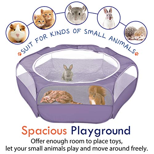Pawaboo Small Animal Playpen with Zippered Cover, Purple | Portable pop-up pet tent for supervised rabbits, guinea pigs, chicks and kittens; water-resistant bottom and 3 metal rods - color: E-Purple