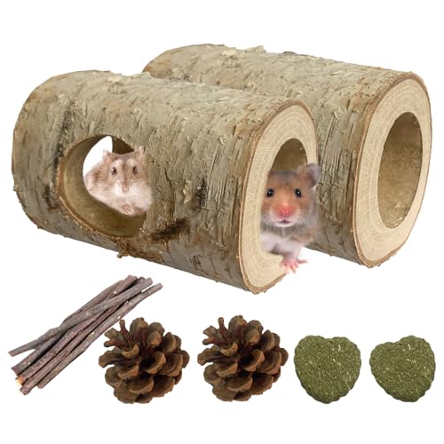 Natural Wooden Hamster Tunnel,Wood Hamsters Hideout Tube,Small Animal Hollow Tree Trunk Holes Exercise Mouse Chew Toys Cage Accessories for Chinchillas Guinea Pigs Dwarf Rat(14Pcs) - size: 【14Pcs】