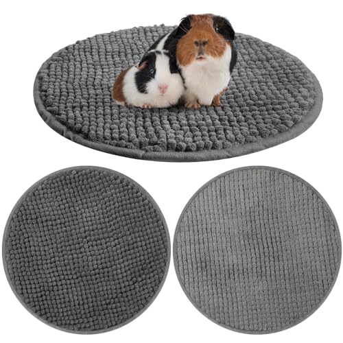 4 Pcs Guinea Pig Cage Liner 12 Inch Round Washable Chenille Pee Pads Pet Dog Cat Bedding Training Mat Reusable for Small Animals Puppy Bunny Hamster Chinchilla - color: Dark Gray, size: Diameter 12 Inch, style: Low Pile Chenille