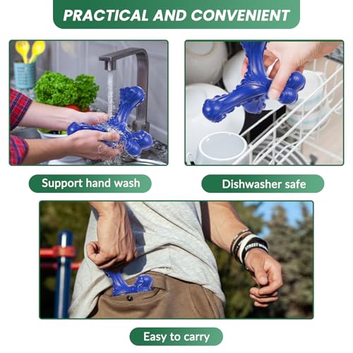Dog Chew Toys for Aggressive Chewers Large Breed,Indestructible Bones Toy，Durable Cleaning Toothbrush Natural Rubber Dog Toys… (Deep Blue) - color: Deep Blue