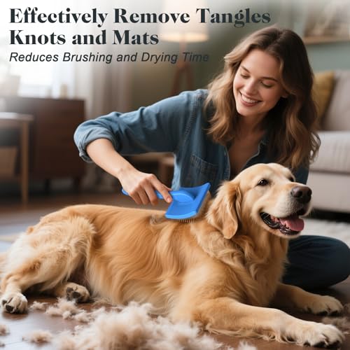 2PCS Slicker Brush for Dogs & Pet Comb,Professional Dog Grooming Brush (Goldendoodles,Poodles,Labradoodles) with Extra Long Pins to Effectively Remove Tangles, Knots and Mats (Blue, Large) - color: Blue, size: Large