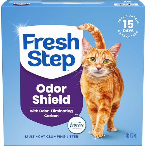 Fresh Step Odor Shield Multi Cat Clumping Cat Litter, 14 lb. | Febreze Freshness, Odor Shield with Ammonia Block Technology, Low Dust, Compatible with Most Automatic Litter Boxes
