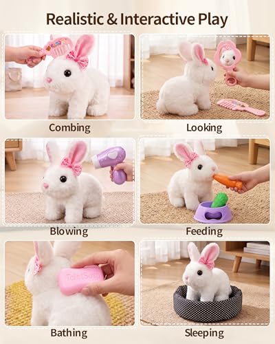 23Pcs Hopping Bunny Toy Set for Kids with Rolling Carrier House | Interactive Electric Walking Rabbit, Pretend Pet Care Grooming & Feeding Kit, Gift for Little Girls Toddlers 3-5 - style: rabbit