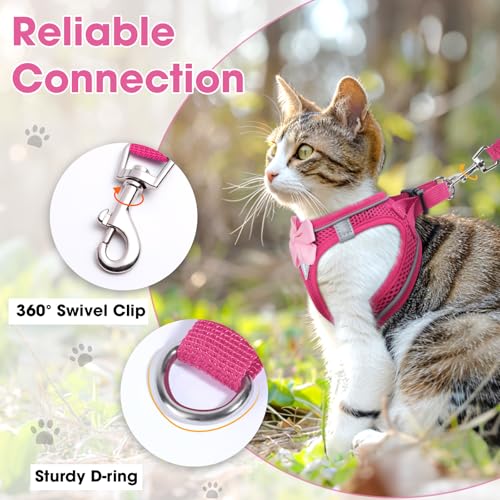 Cat Vest Harness and Leash Set, Escape Proof Kitten Harness Pink XS | Safe Reflective Strips, Adjustable Easy Wear Kitty Harness, Sturdy Clip Buckle, Breathable Mesh , for Kitty Puppy Bunny Walks - color: Pink, size: XS