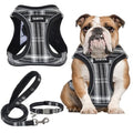 GAMUDA Small Dog Harness Collar and Leash Set, Step in No Chock No Pull Soft Mesh Adjustable Dog Vest Harnesses Plaid Reflective for Dogs Puppy Cats Kitten Rabbit (Black, L) - color: Black, size: L