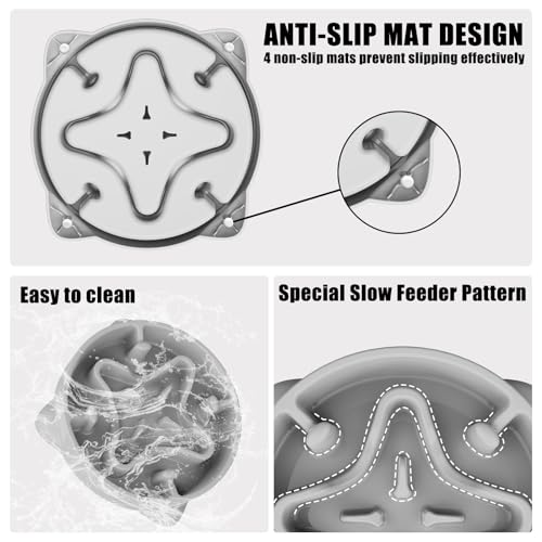 Slow Feeder Dog Bowls Medium Breed, Dog Food Bowl Medium Anti-Choking Bloat Stop Puzzle Healthy Eating Bowl (Gray, 2 Cup) - color: Gray, size: 2 Cup