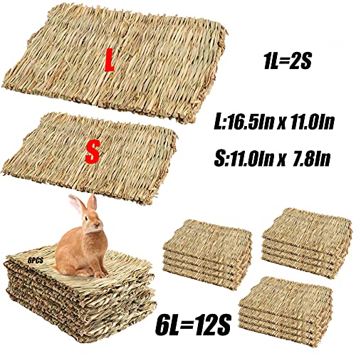 Tfwadmx 6 Pcs Rabbit Grass Mats 16''x11''Large Natural Woven Seagrass Mat Bunny Sleep Bed for Chinchillas Guinea Pigs Ferret Hamster Squirrel and Small Animals - size: 16.0''x11''(6pcs)